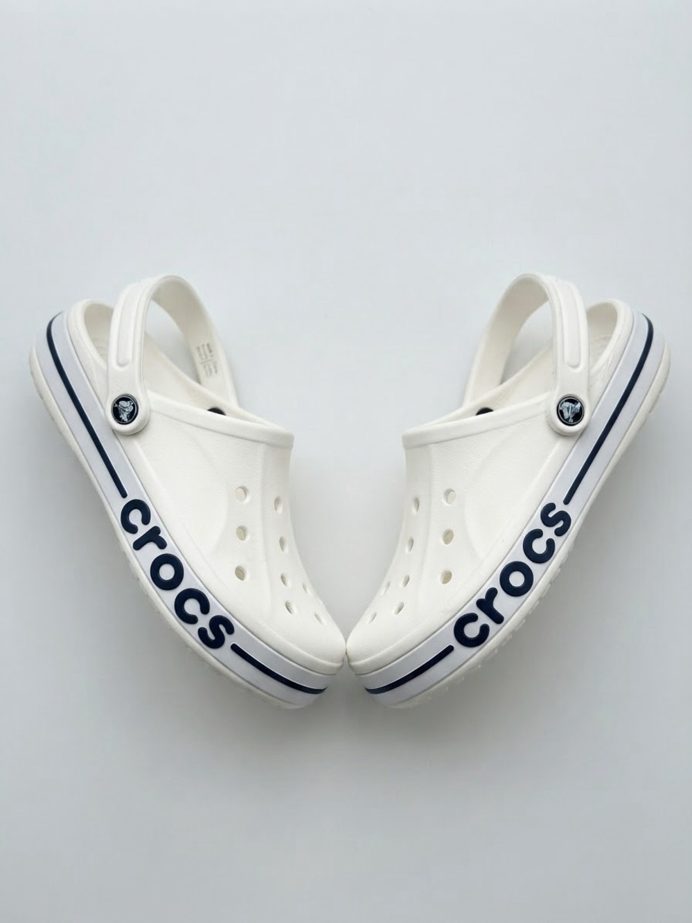 Crocs Bayaband Clog White Navy Blue Slip On Shoes | Men's 7 / Women's 9